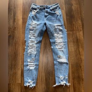 American Eagle Light Blue Distressed Skinny Mom Jeans